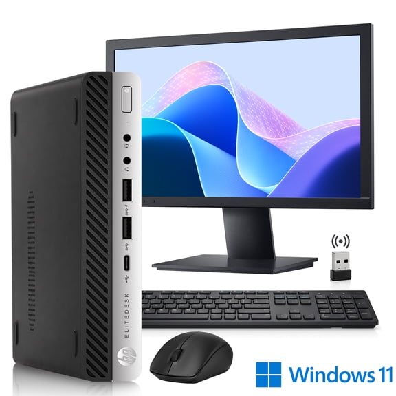 Restored HP EliteDesk G4 705 Mini, AMD Ryzen 5 PRO 2400GE | 19” LED, 8GB DDR4 Memory, 128GB SSD Storage | Wi-Fi, Wireless Keyboard & Mouse, Win 11 Pro | Tiny Desktop PC
