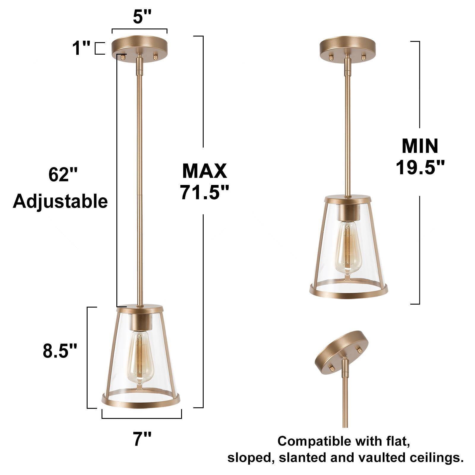 LNC 7" Modern Gold Pendant Light with Clear Glass Shade and E26 Base for Kitchen Island