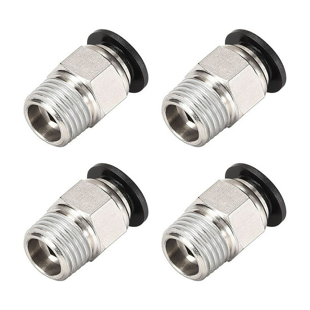 Conectores neumáticos rectos de empuje a conexión rápida, 1/4NPT macho x 8mm OD de tubo tono plateado 4pcs