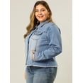 thumbnail image 4 of Chaqueta De Mezclilla Deshilachada Con Frente Lavado ClÃ¡sico Para Mujer De Talla Grande Azul claro 1X GRACE & GRANDEUR Chaqueta Vaquera, 4 of 6