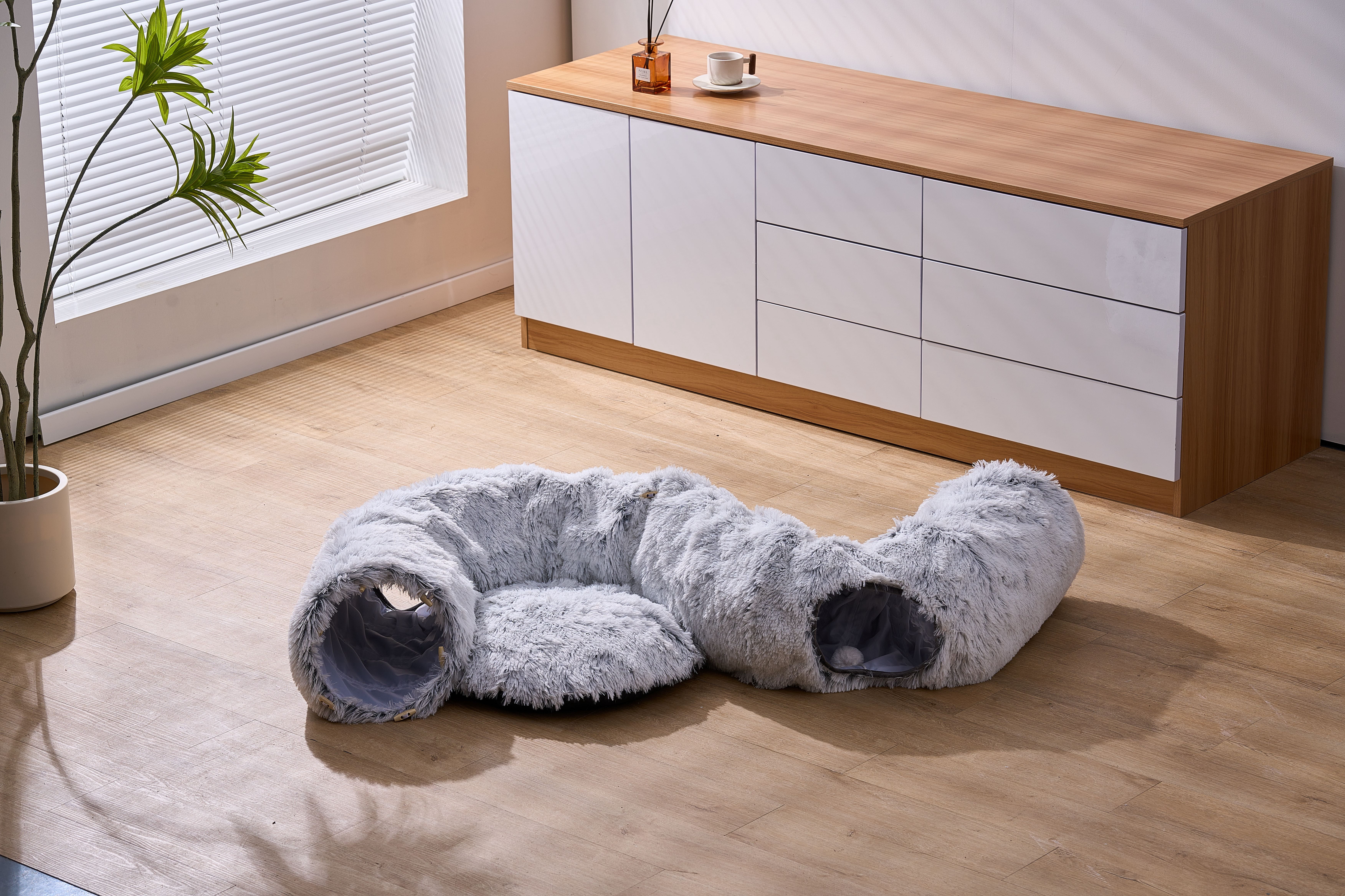 PetPals Fluffy 2-in-1 Cat Tunnel with Cat Bed & Toy-Khione