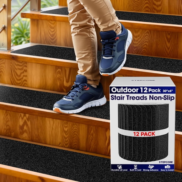 Outdoor Stair Treads Non Slip â?? 30" x 6" â?? 12-Pack Waterproof 80-Grit Grip Strips for Wooden Steps â?? Anti Slip & Anti Skid Step Treads &am