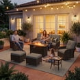 thumbnail image 6 of Sunmthink 7-Piece Patio Furniture Set, High Back Swivel Rocker Chairs with Thick Cushions, Wicker Rattan Outdoor Sectional Sofa with Fire Pit & Ottoman, Gray, 6 of 7