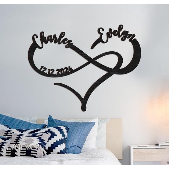 Personalized Infinity Heart Sign With Names & Date – Custom Wedding Gift for Couple, Anniversary Wall Decor, Engagement Gift, Bridal Shower Present, Wooden Name Sign