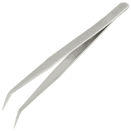 Unique Bargains Silver Tone Metal Bent Curved Pointed Tweezers Tool