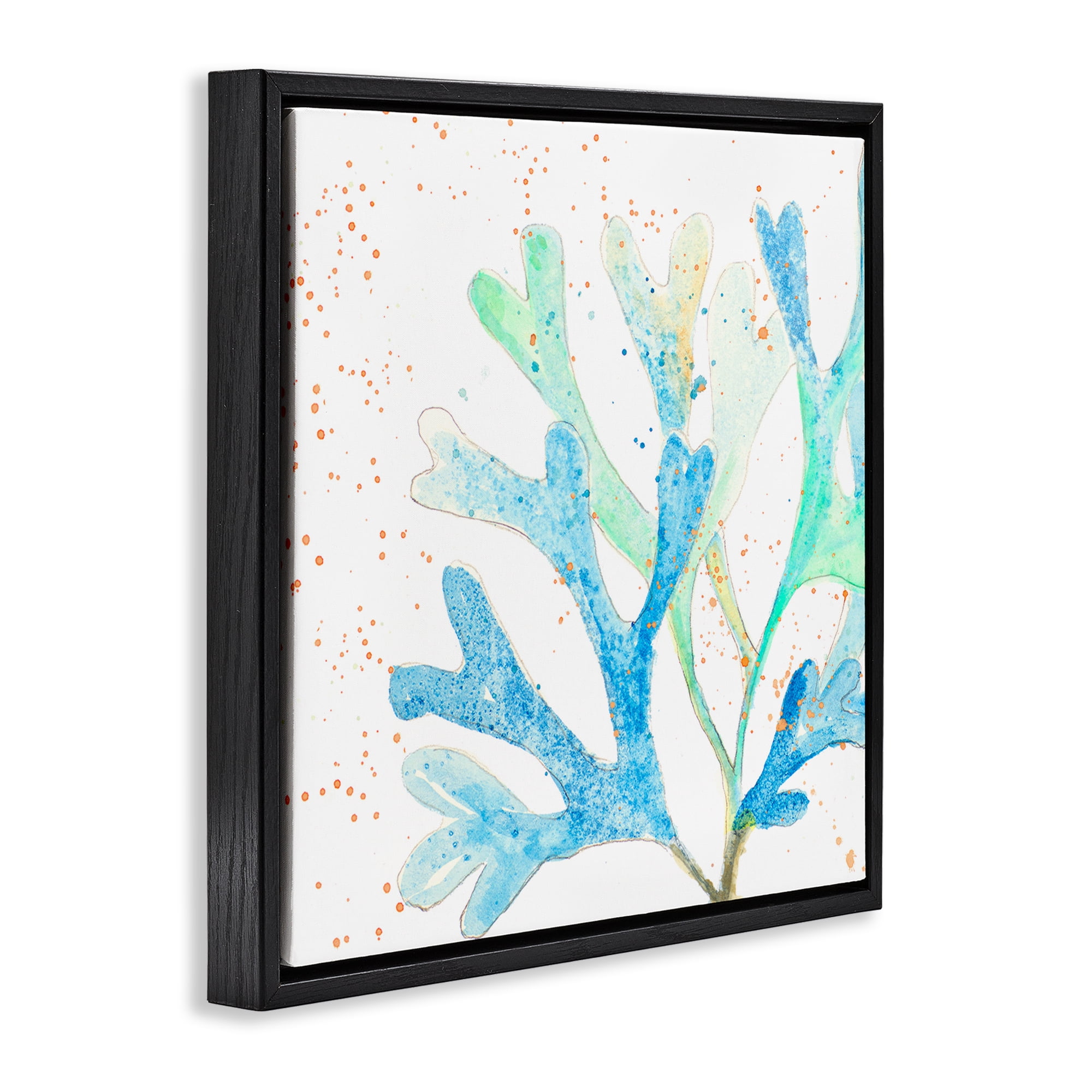 Stupell Industries Modern Blue Coral Coastal Painting Black Floater Framed Canvas Art Print Wall Art, 25 x 25