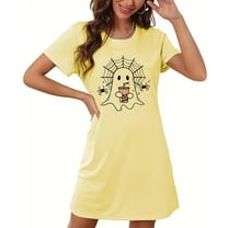 Sakmal Plus Size Moomoo Nightgowns for Women Short Yellow Casual Halloween Sleepwear Ghost Print Short Sleeve Nightgowns for Women