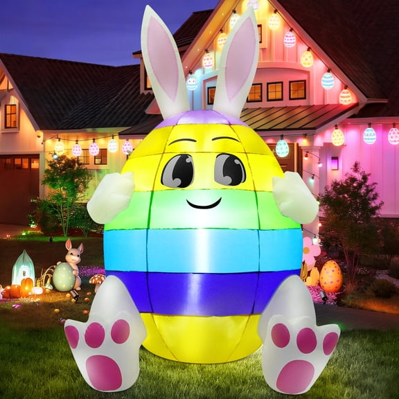 Yexmas 5ft Easter Inflatables, Blow Up Yard Decoration Built in LED Lights Bunny Egg Decorations for Outdoor Home Lawn Garden Holiday Party
