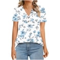 thumbnail image 4 of ClodeEU Women's V Neck Printed Short Sleeve Shirt,Loose Fit Casual Top with Button Light Blue,Womens Plus L, 4 of 7