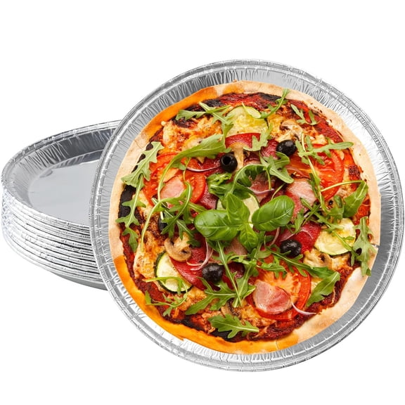 10 Pack Disposable Aluminium Foil Serving Trays, MODANU 12 Inch Round Aluminum Foil Pans, Disposable Round Foil Pizza Pans for Pizzas, Vegetable, Fruit, Cake, Cookies