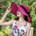thumbnail image 2 of CIENVNSTG Womens Casual Beach Vacation Sunshade Straw Hat Summer Elegant Knitted Bowknot Wide Brim Floppy Cap Dark Purple, 2 of 3