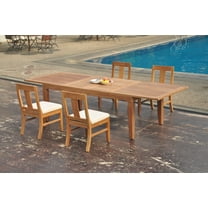 Grade-A Teak Dining Set: 4 Seater 5 Pc: 122" Caranas Double Extension Rectangle Table And 4 Osborne Armless Chairs Outdoor WholesaleTeak #WMDSWVm