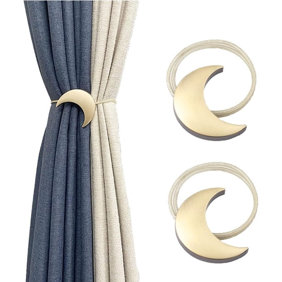 Magnetic Curtain Tiebacks Metal 1 Pair Metal Moon Curtain Clips Rope Holdbacks Art Meniscus Gold Window Curtain Tie Backs Pair for Home Office Decorative Drapes