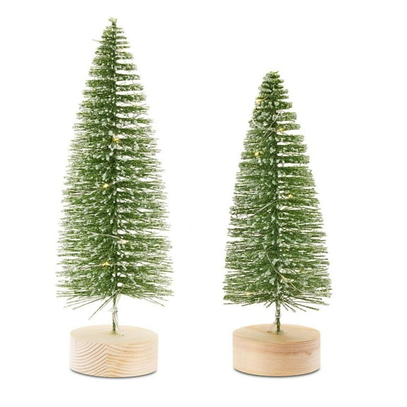 Set of 4 Pre-lit Green Contemporary Christmas Tree 8 Piece Tabletop Decors 14"
