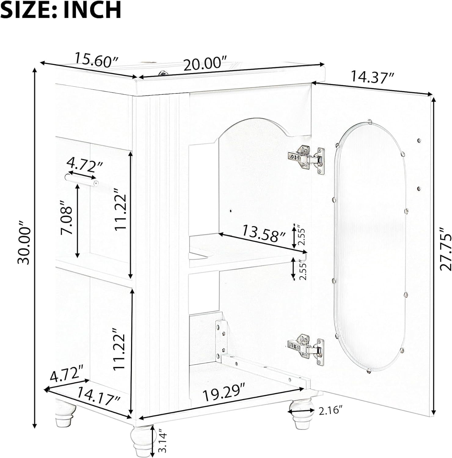 MIDODO 20" Small Bathroom Vanity with Sink, Modern  Wood Bathroom Cabinet with Paper Holder and Glass Door