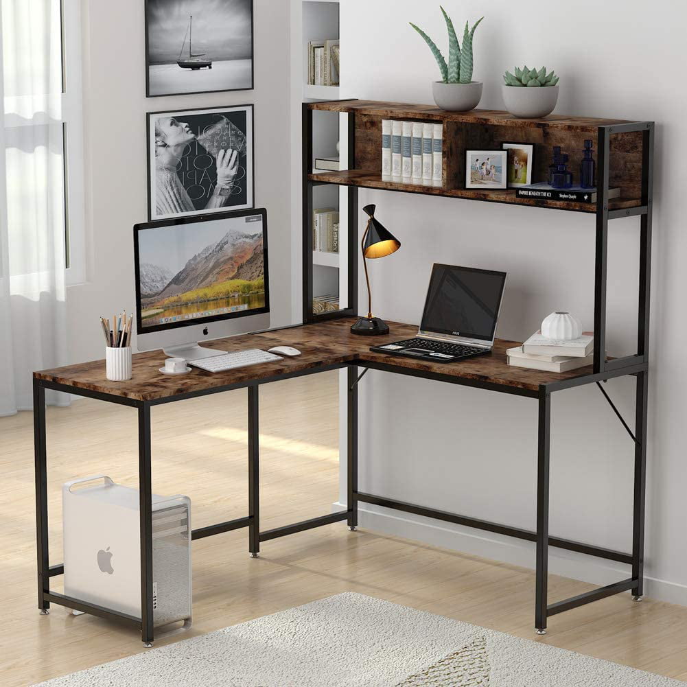 Tribesigns L Shaped Desk With Hutch 55, Computer Table With Shelves