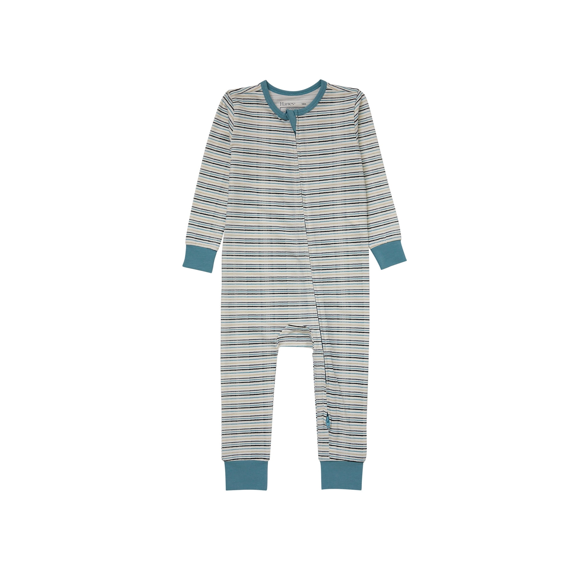 Hanes Pure Comfort Baby Long Sleeve Footless Sleep N' Play, Organic Cotton, Boys & Girls Blue/Beige Stripes 6MTH
