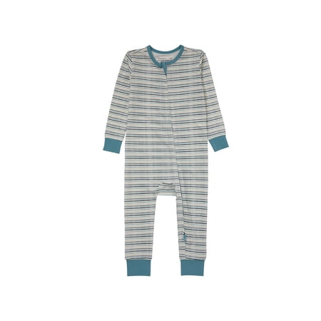 Hanes Pure Comfort Baby Long Sleeve Footless Sleep N' Play, Organic Cotton, Boys & Girls Blue/Beige Stripes 6MTH