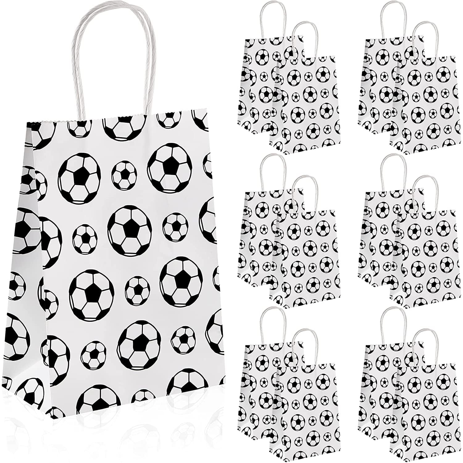 24 Pieces Paper Soccer Party Favor Bags Soccer Print Present Bags Goodie Bags Soccer Treat Candy Bags Soccer Snack Bags for Football Themed Kids Adults Birthday Party Supplies Decorations 