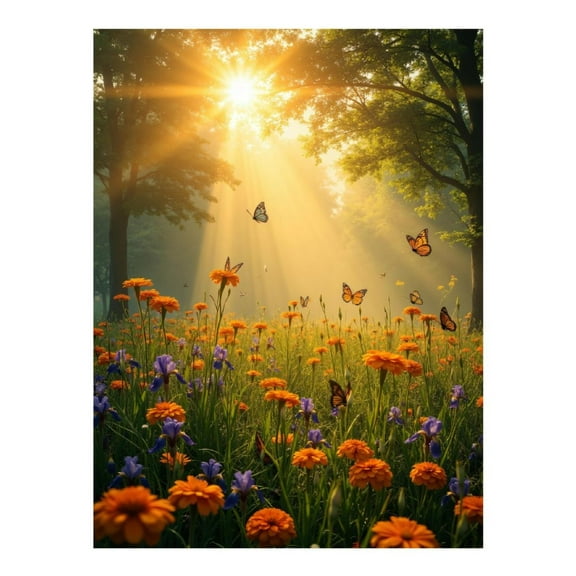 Diamond Art Kit for Adults, Sunlit Meadow Butterflies Blooms Diamond Painting for Adults Beginners, 5D DIY Diamond Art Painting Kits, Colorful Diamond Painting Craft for Home Decor 12x16 Frameless