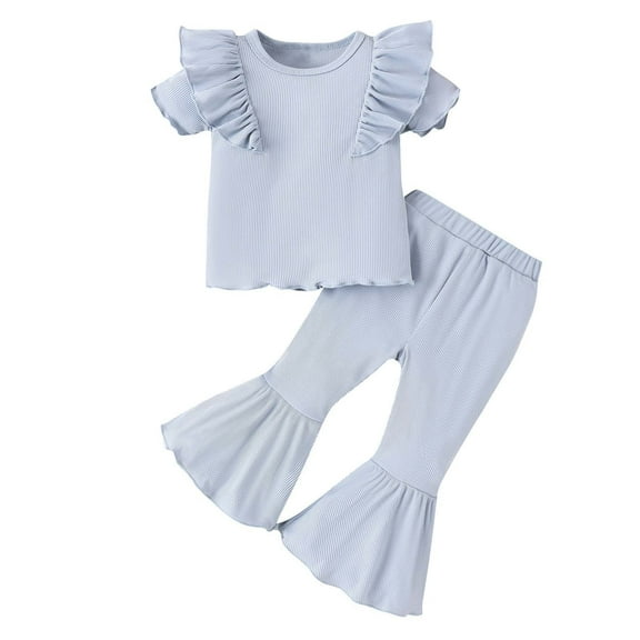 ibuvkizy Baby Girl Clothes Toddler Girl Short Clothing Sets,Fashion Girls' Casual Short Sleeve Tops Round Neck Collar Botton Solid Long Pants Sets,Summer Casual Top Tee Shirts,Gifts for Her
