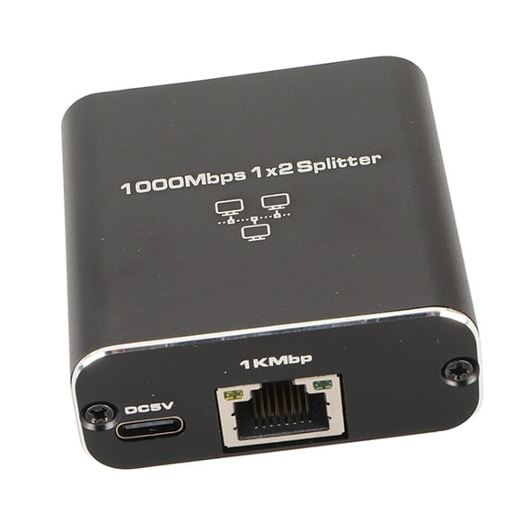 Gigabit Ethernet Splitter, Black LAN Splitter 6 LED Indicators Stable 1000Mbps Plug and Play USB Powered 1 In 2 Out for Desktop Computers for Routers
