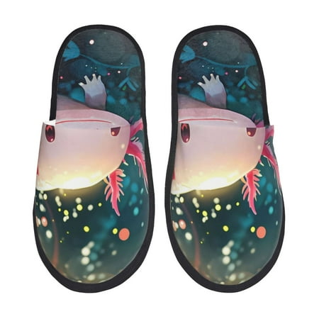 Balery Whimsical Axolotl Fantasy Slient Indoor Furry Fleece Comfort House Shoes Soft Non-Slip Home Shoes Cotton slippers House Slippers-- Medium