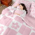 thumbnail image 4 of Homewish Cartoon Pink Flowers 7-Piece Twin Bedding Sets for Female Men Teens,Retro Vintage Floral Bedding Comforter Set,Geometric Grid Buffalo Breathable Sheet Sets,Microfiber Bedroom Decor, 4 of 8