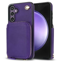 Crossbody Zipper Wallet Bag Case for Samsung Galaxy S24,Dteck Lager Capacity Purse Leather Card Slots Pocket Shockproof Case Kickstad Cover with Shoulder Strap, Purple