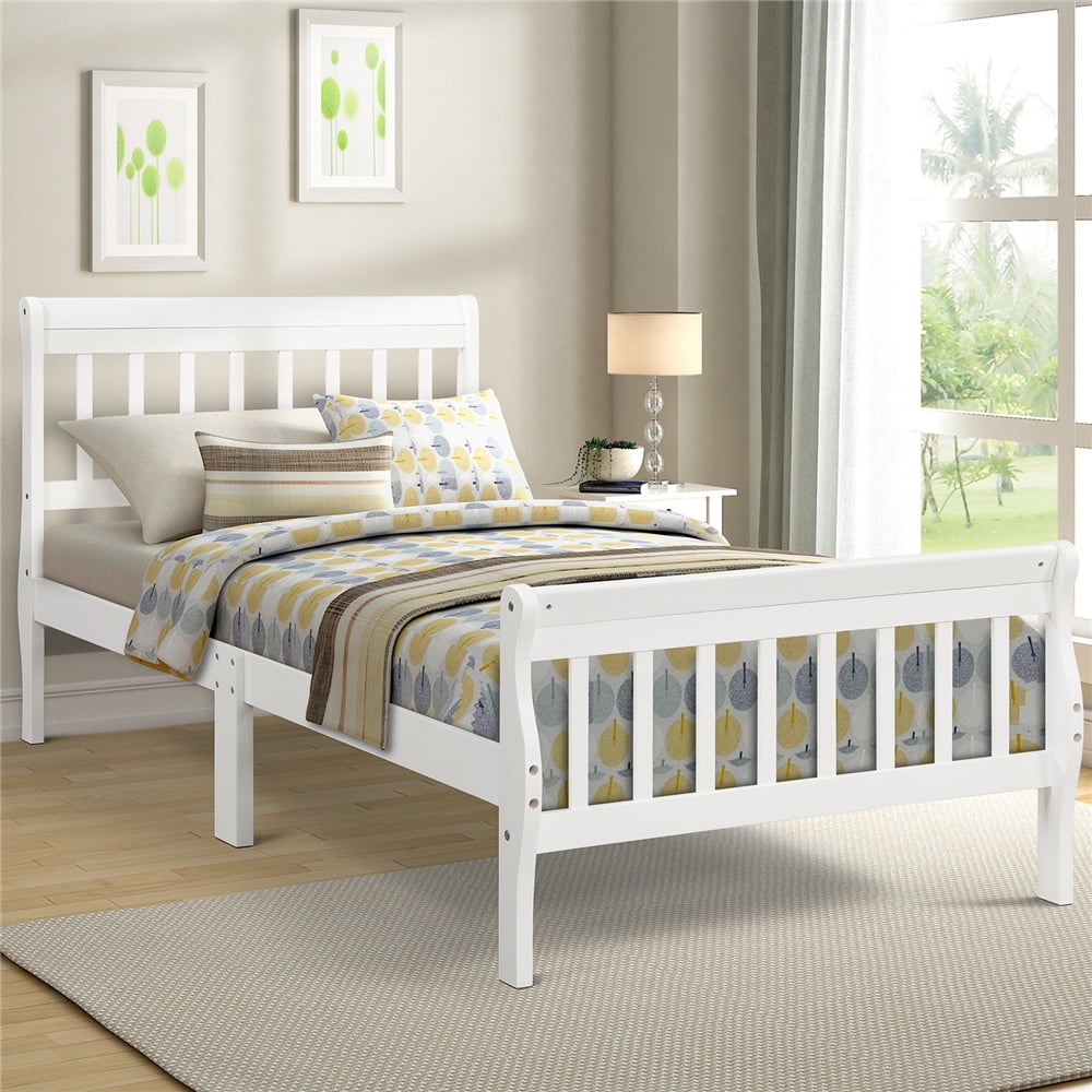 Beig Full Size Details about   Contemporary Platform Bed Frame with Headboard and Wooden Slats 
