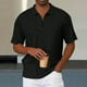 thumbnail image 1 of Blusa y camisa de manga corta con cuello vuelto para hombre, color liso, informal, holgada, con cremallera, de manga corta, con cuello vuelto, blusa de poliéster para hombre, 1 of 6