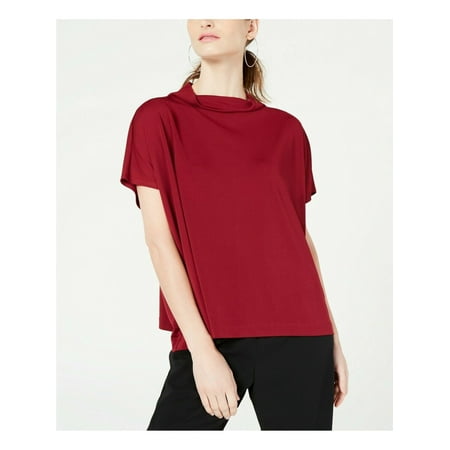 ALFANI Womens Red Short Sleeve Cowl Neck Top Petites Size: PM