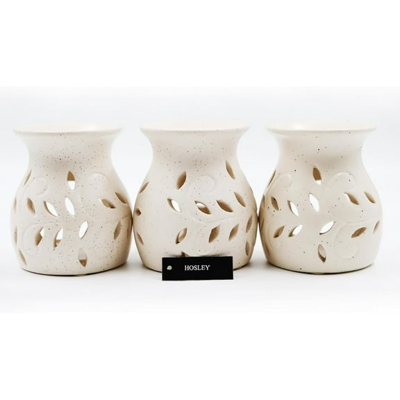 Hosley Elegant Ceramic Oil Warmers with Leaf Pattern and Speckle Design 4.5 Inches High Set of 3