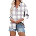 thumbnail image 2 of Flannel Shirts for Women Long Sleeve Button Down Plaid Spring Shirt Casual Work Tops White XL, 2 of 6