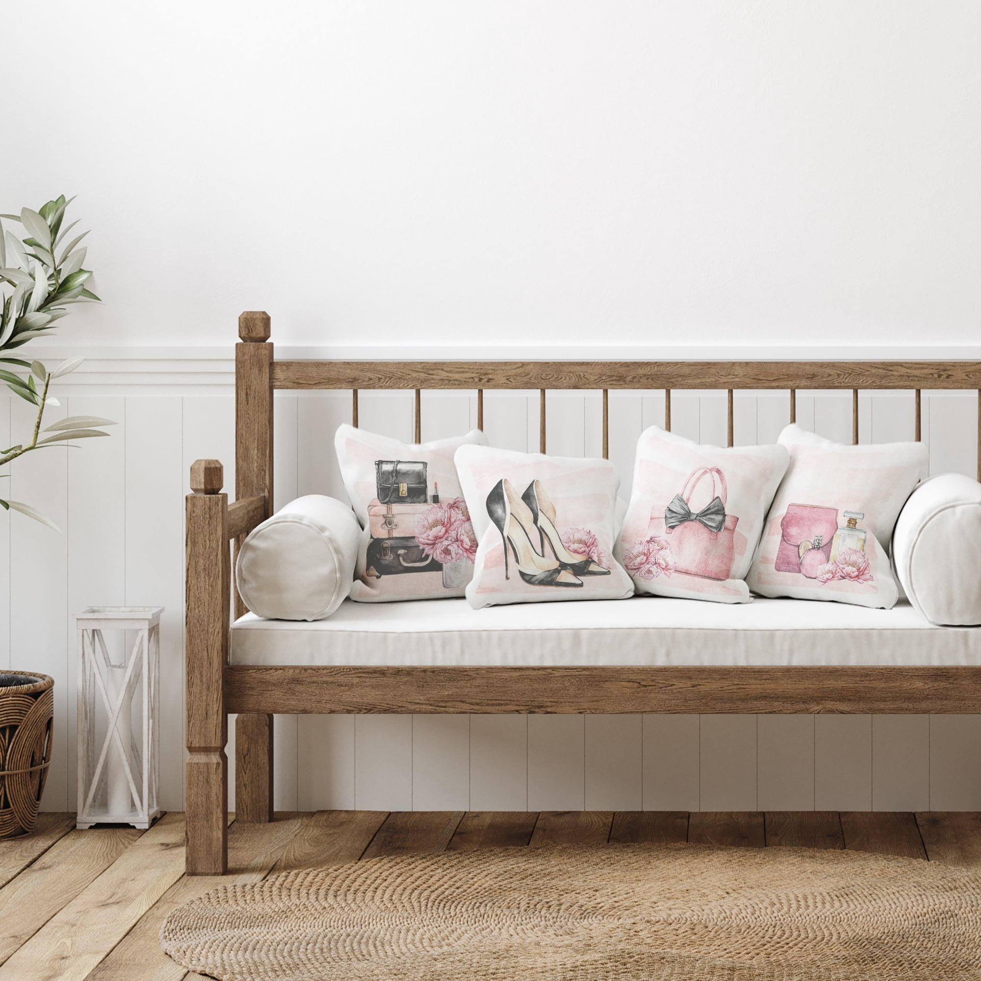 Stupell Industries Rosy Glam Time 4 Piece Decorative Printed Throw Pillow Set, design by Kim Allen, 18 x 7 x 18