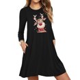thumbnail image 2 of Robes d'Automne pour Femmes Col Rond Imprimé de Noël Robe à Manches Longues Décontractée Robe Mini Fluide de Vacances avec Poches, 2 of 5