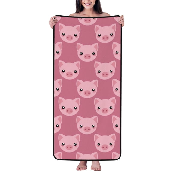 Cotton Bath Towels for Bathroom - Cartoon Cute Pig Pink Microfiber Quick Dry Towels for Body Bath Sheets, Personalized Beach Towel, Soft Shower Towels for Travel Home Beach 27*55in
