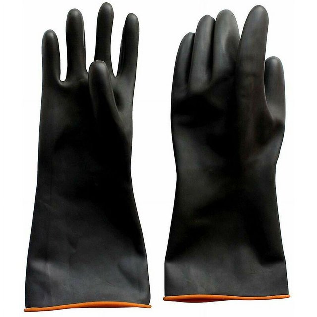Guantes industriales de goma, guantes resistentes para ácidos y alcalinos de larga duración, guantes químicos, guantes de protección química de 35 cm, color negro