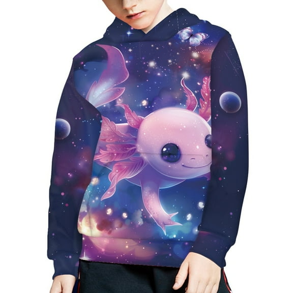 DISNIMO Galaxy Axolotl Boy Hoodie Sweatshirts for Boys Hooded Sweatshirt Boys 6-7 Pullover Hoodies Girls Boys Streetwear Hoodie Long Sleeve Child Streetwear Hoodie Kids Girl