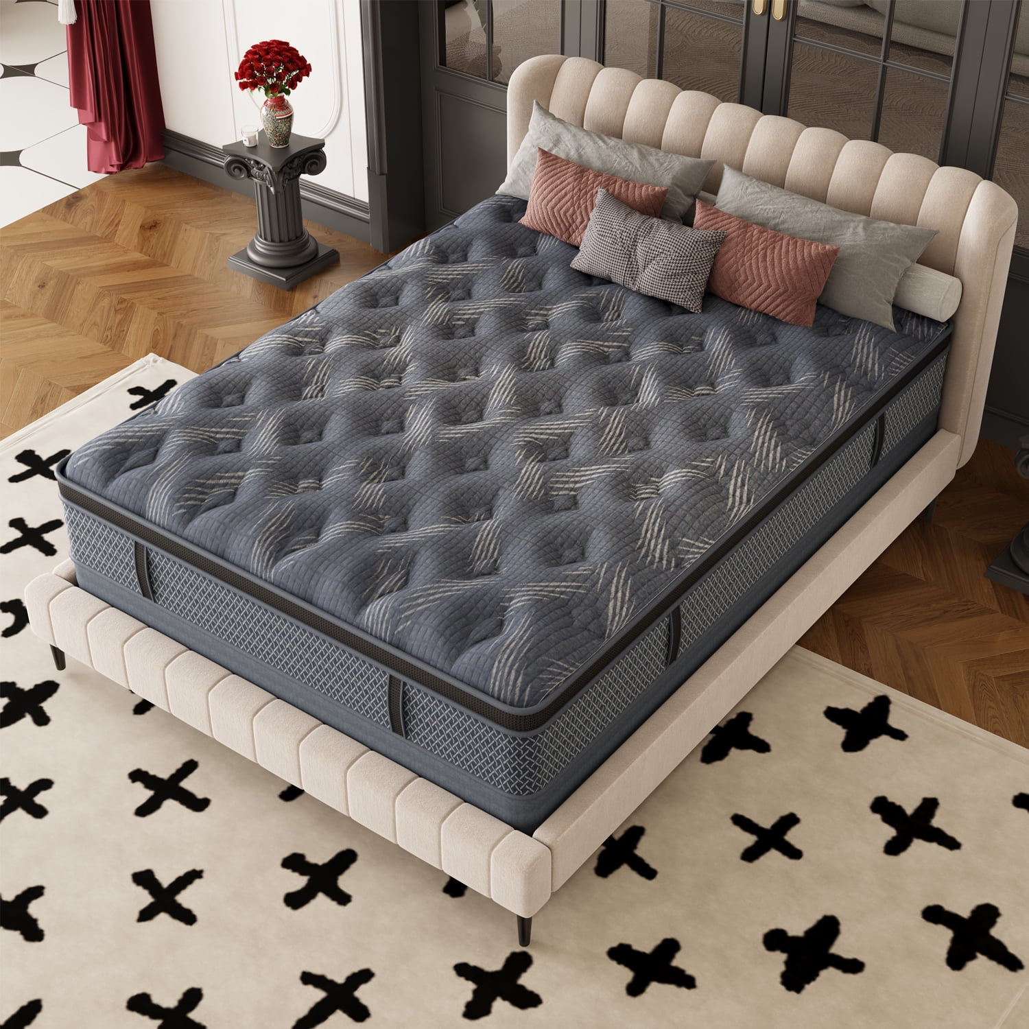 Behost 10 inch Full Size Mattress in a Box, Memory Foam Medium Firm Hybrid Mattress with Individual Pocket Springs