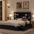 thumbnail image 3 of Full Bed Frame with Storage Headboard, Wooden Bed Frame with Charging Station, Storage Bookcase & Full Size Platform Bed with 4 Drawers, No Box Spring Needed, Noise-Free, Vintage Black, 3 of 9