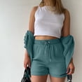 thumbnail image 4 of ZXLBBD Women's Solid Color Spring Long Sleeve Shirt High Waisted Drawstring Shorts Large Fashion Set Casual Outdoor Comfort Daily Wear, 4 of 7