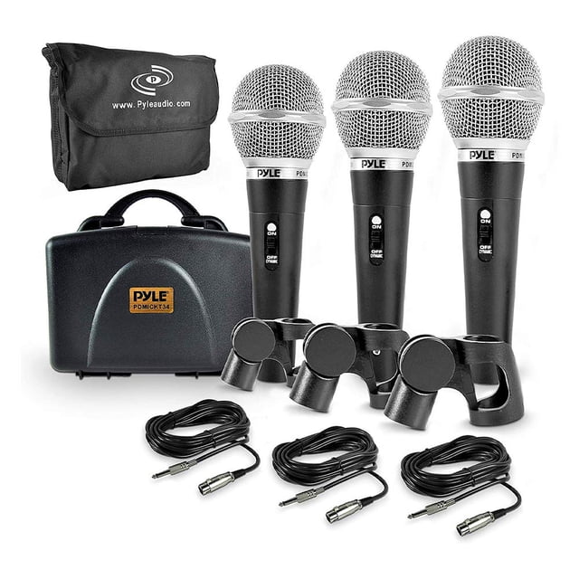 Kit de micrófono Pyle PDMICKT34 Professional Dynamic de 3 piezas