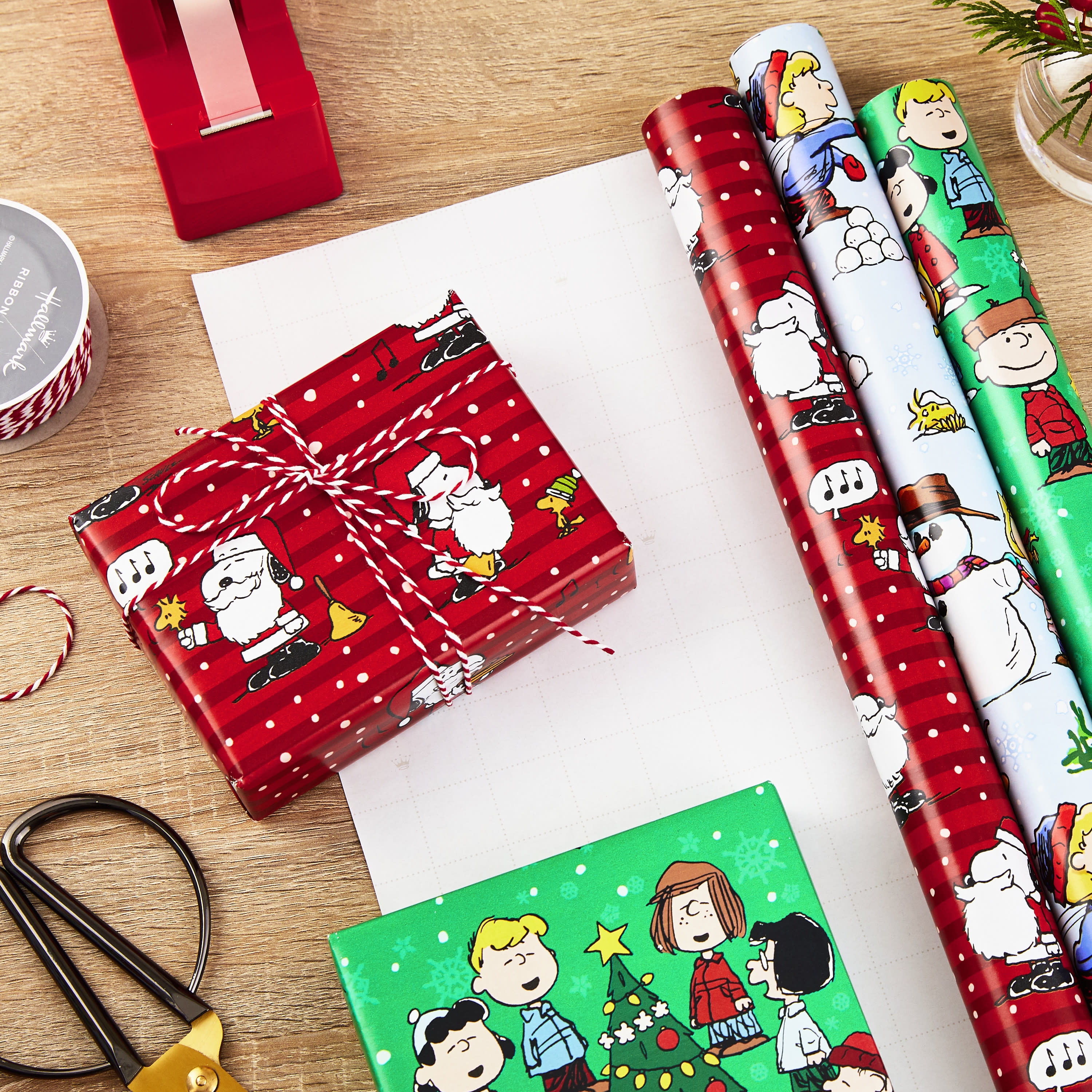 Hallmark Christmas Peanuts Wrapping Paper with Cut Lines on Reverse (Pack of 3, 105 sq. ft. ttl) Snoopy, Charlie Brown, Woodstock