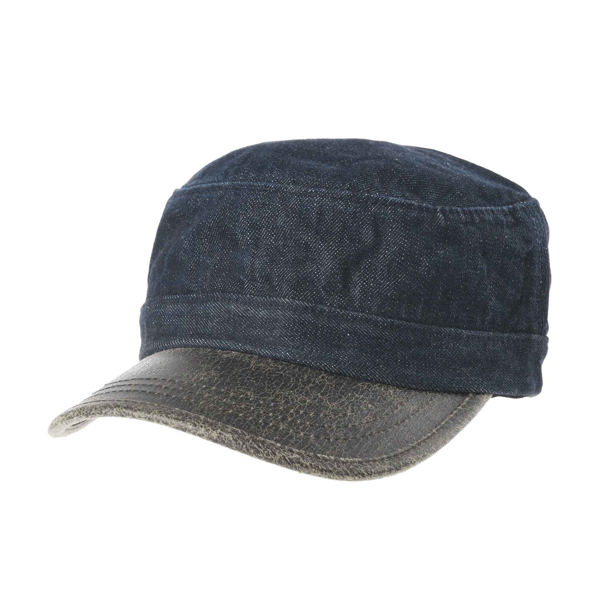 WITHMOONS Cadet Cap Denim Vintage Hat Faux Leather Brim NC4691