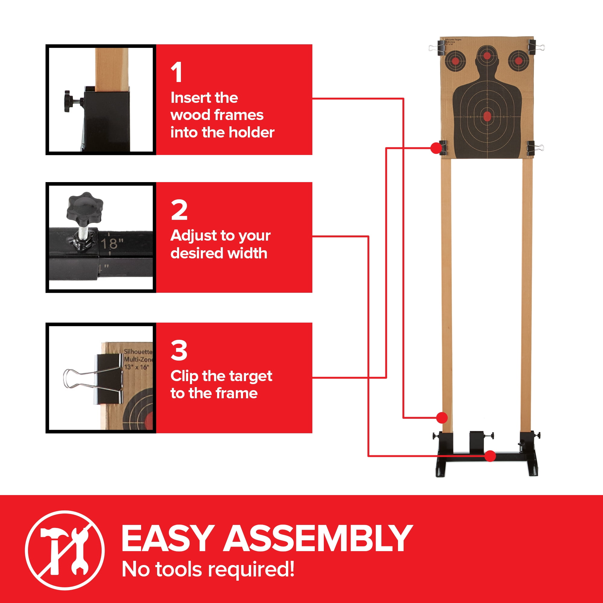 (2 Pack) Steel Target Stand Base for Paper Silhouette Shooting Targets, 8” - 24” Adjustable Width, USPSA/IPSC - IDPA Practice, Includes 2 Cardboard Targets for Shooting