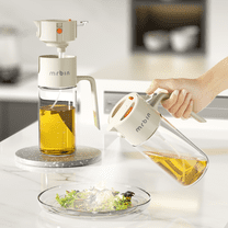 MRBIN Oil Spray Bottle for Cooking, 550ml/18.5oz Food Grade Glass Olive Oil Sprayer Dispenser 2 in 1 Mister Refillable Dressing Container for Kitchen, Air Fryer, BBQ, Salad