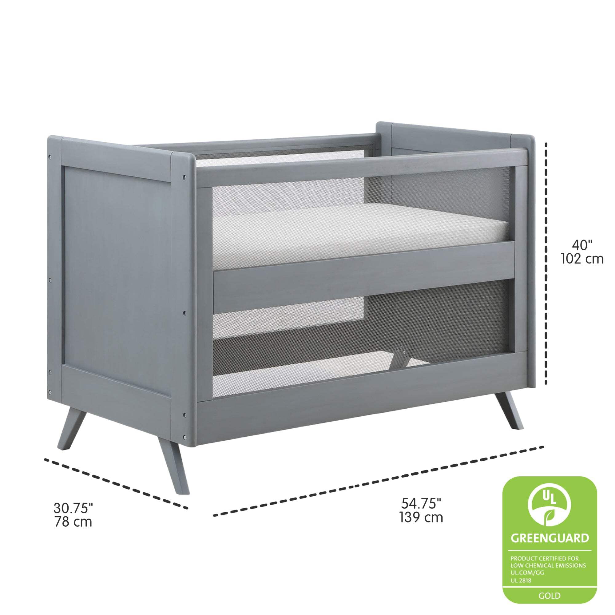 BreathableBaby Breathable Mesh 3-in-1 Convertible Crib, Gray, Greenguard Gold Certified