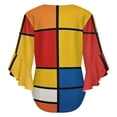 thumbnail image 6 of Mondrian Inspired Women's V-Neck Blouse With 3/4 Ruffled Bell Sleeves Casual Top Ladies Blouses, 6 of 7