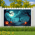 thumbnail image 4 of Spooky Design Halloween Banner Full Moon Graveyard Jack-o'-Lantern Atmospheric Scene for Halloween Party Outdoor Indoor Decoration, 4 of 9